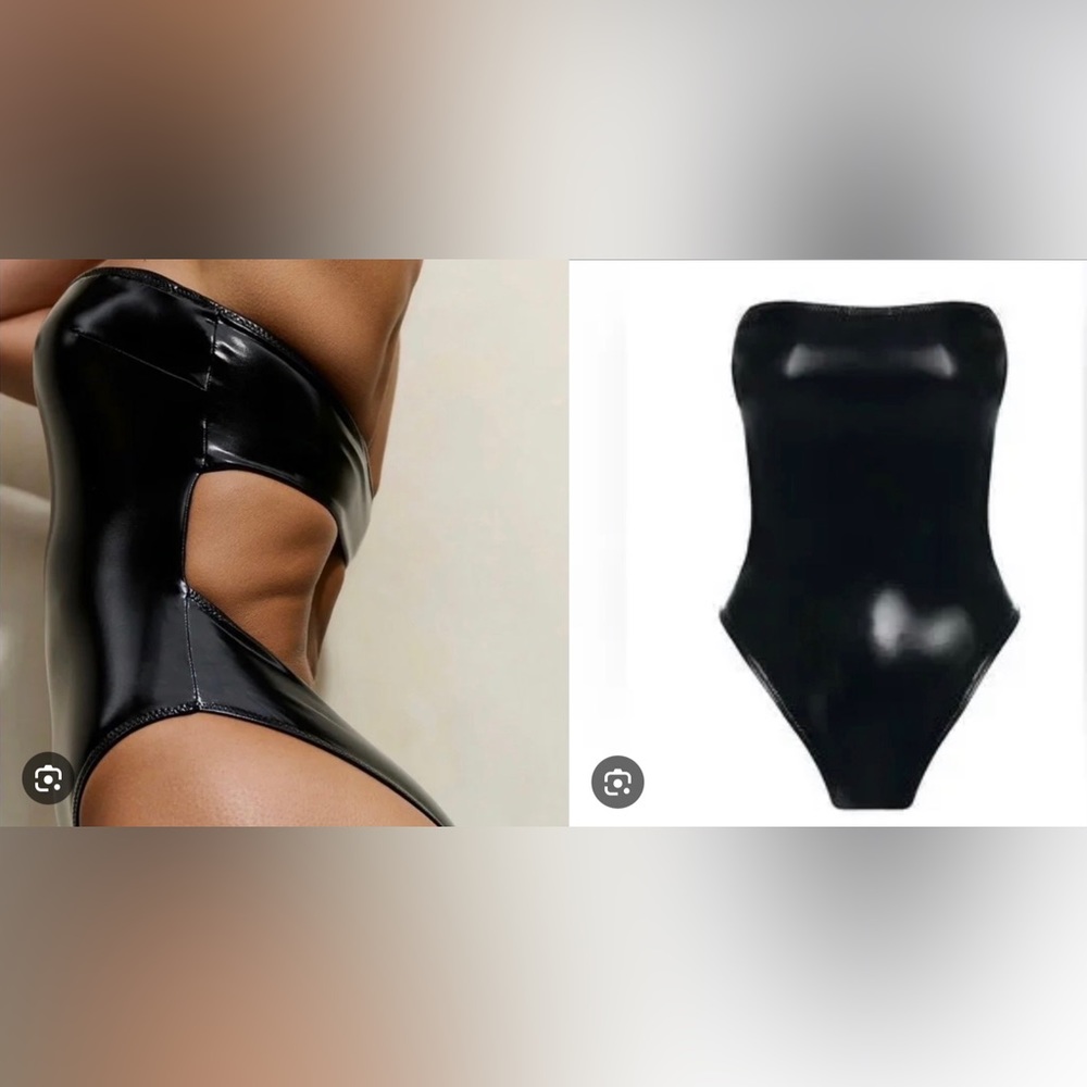 NWT Naked Wardrobe Black Vinyl Drip tube swimsuit